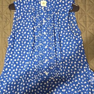 CAbi Blue and White Sleeveless Blouse